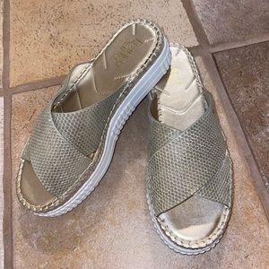 Franco Sarto gold platform slip on sandals US size 8